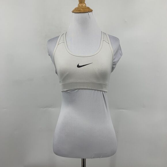 Nike Sports Bra Women XS Extra Small Snow Gray Dri Fit Unpadded Racerback Swoosh - Picture 2 of 12
